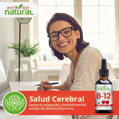 Vista 3 de Why Not Natural Líquido orgánico de vitamina B12 – Sublingual Extra Strength 60 x 5000 mcg gotas de metilcobalamina, vegano, maximiza la absorción