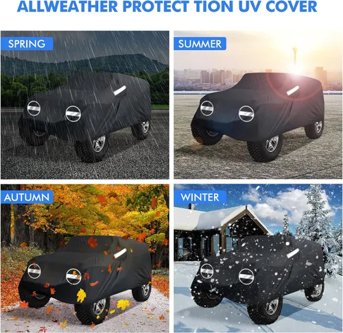 Vista 9 de NEVERLAND Funda para coche para Jeep Wrangler de 2 puertas, fundas impermeables para coche, protección contra el sol y la lluvia para Jeep Wrangler