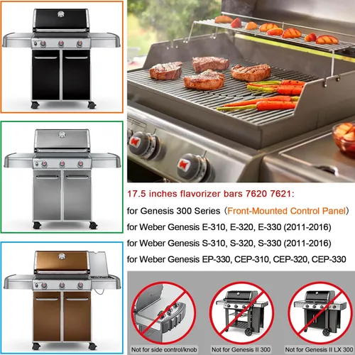 Vista 5 de GasSaf Barras aromatizantes de 17.5 pulgadas para Weber Genesis 300 E310 E20 E330, barras aromatizantes 7620 7621 para parrillas Weber Genesis 300