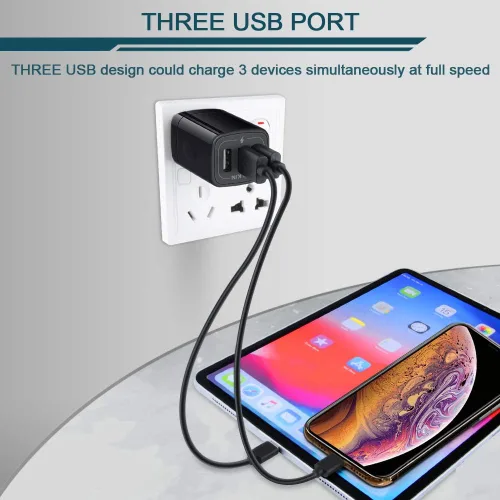 Vista 5 de Cargador de pared USB, adaptador de cargador, Ailkin de 2.4 amperios de doble puerto plegable cargador rápido cubo de repuesto para iPhone