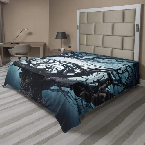 Vista 59 de Ambesonne Sábana encimera floral, patrón rítmico de ramas de bayas de Navidad, suave y cómoda, ropa de cama decorativa de 1 pieza, tamaño Verde