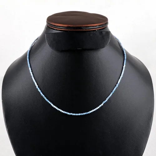 Vista 3 de Gempires Natural Blue Opal Beads Necklace, Energy Healing Crystals, Silver Plated Chain, Gift for Her, Gemstone Jewelry 18 inch (Blue Opal)