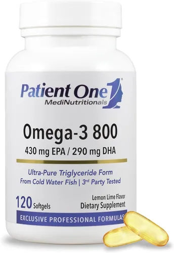 Patient One Omega-3 800 | Suplemento para apoyar la salud cardíaca, cognitiva y articular* | Aceite de pescado Omega-3 con EPA y DHA | 120 cápsulas