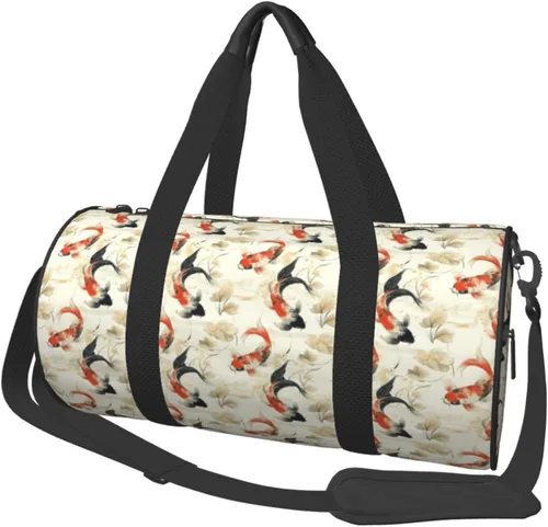 Large Duffle Bag for Travel - Retro Goldfish Print Gym Bag for Women Men, Travel Foldable Bags for Women Men with Zippered Multiple Pockets