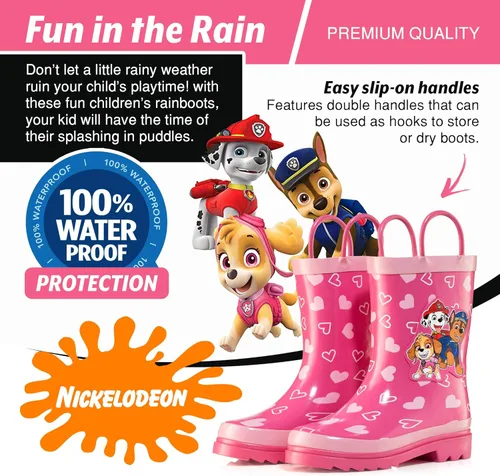 Vista 3 de Nickelodeon JoJo Siwa - Botas de lluvia de goma impermeables con asas fáciles de poner para niñas y niños pequeños