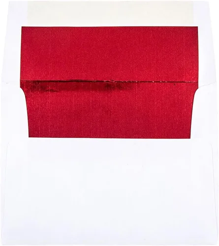 JAM PAPER Sobres de invitación de papel aluminio A2 - 4 3/8 x 5 3/4 - Blanco con rojo - 50 unidades