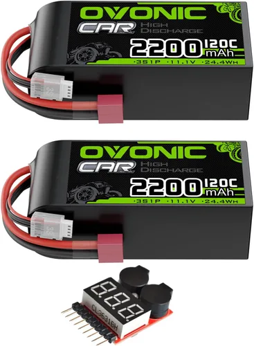OVONIC 3S - Batería LiPo corta de 11.1 V 2200 mAh 120C con enchufe en T estilo Dean para coche RC, camión RC, avión, helicóptero, barco, carreras de
