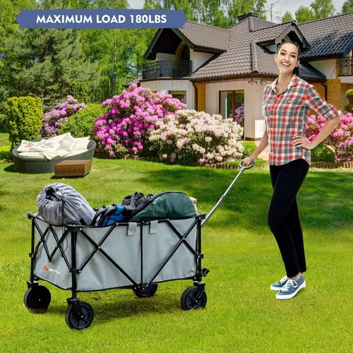 Vista 9 de Goplus Carro plegable utilitario con ruedas universales y asa ajustable y bolsa de cubierta, carrito de comestibles para jardín, compras, campamento