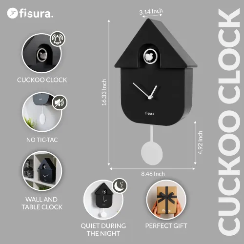 Vista 2 de Fisura Reloj de pared de cuco con color. Reloj analógico único con péndulo en plástico ABS, idea decorativa de regalo para el hogar. 8,5 x 3,1 x