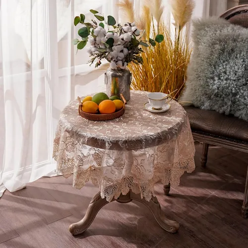 Vista 4 de ARTABLE Mantel rectangular pequeño de encaje de macramé, mantel vintage bordado estilo shabby chic para mesa oblonga para banquete de boda, Dorado