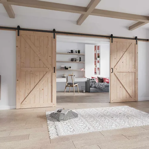 Fredbeck Puerta de granero doble 42X84 con herrajes incluidos (puerta de granero 84)