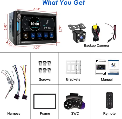 Vista 8 de Estéreo de coche Bluetooth de doble din: receptor de audio de coche con pantalla táctil LCD de 7 pulgadas - Mirrorlink MP5 Radio para coche con AM