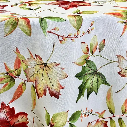 Vista 2 de CAIT CHAPMAN HOME COLLECTION Four Seasons Series - Mantel de tela de fácil cuidado con estampado de hojas de otoño