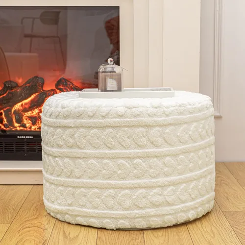 Vista 2 de Puf otomano redondo de 20 x 14 pulgadas, reposapiés con estampado de corazón suave para sala de estar, cómodo puf de suelo, moderno relleno