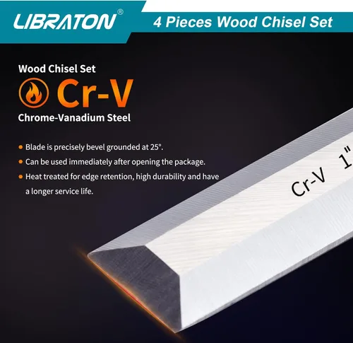 Vista 2 de Juego de cinceles, juego de cinceles de madera, juego de herramientas de cincel de madera para carpintería, cincel de acero al cromo vanadio