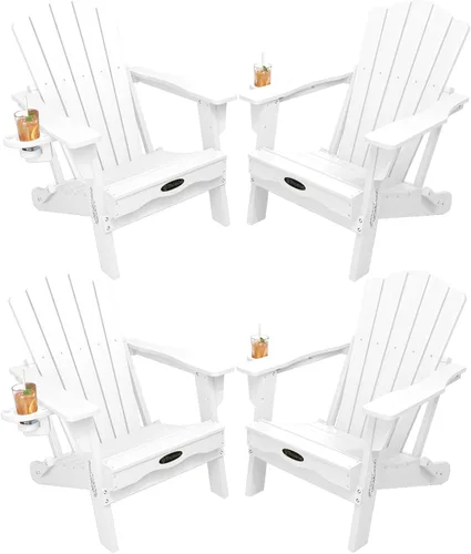 Vista 30 de THOEOE Silla Adirondack plegable, silla de exterior HDPE para todo tipo de clima con soporte para tazas, textura de madera, silla para hoguera