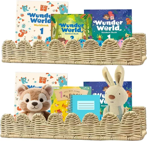 Estantes para libros de guardería, 2 piezas de ratán natural