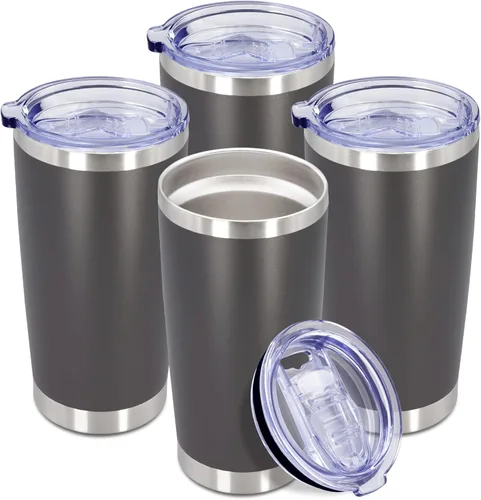 Vista 41 de Vaso de viaje de café de 20 onzas a granel con tapa, acero inoxidable de doble pared aislada al vacío, tazas con recubrimiento en polvo que se