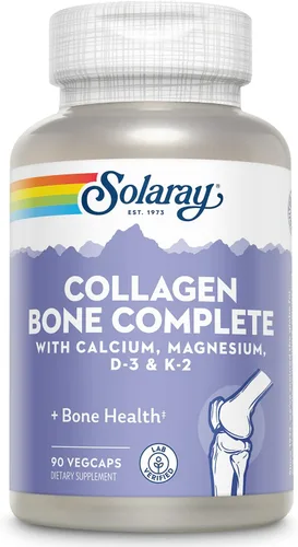 Solaray Collagen Bone Complete - Cápsulas de colágeno marino con calcio, magnesio y vitamina D3 para mujeres y hombres, fuerza ósea y apoyo a la