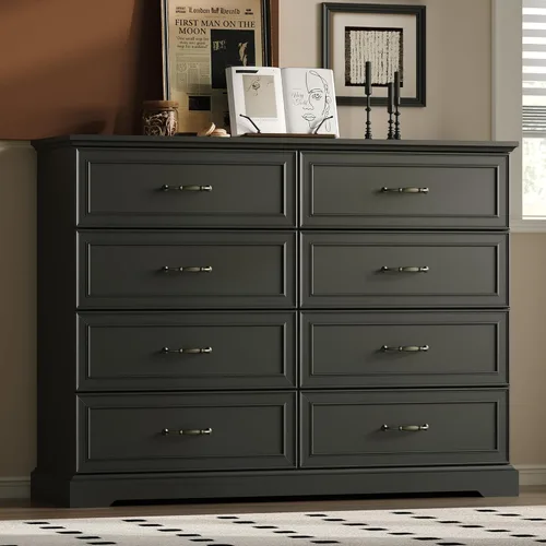 Vista 10 de Cómoda rústica de 3 cajones para dormitorio, cómoda moderna de 24 pulgadas de ancho con cajones profundos y asas de barra, mesita de noche de madera