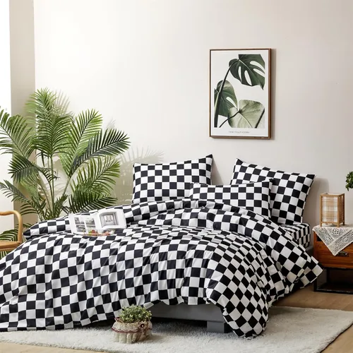 Vista 384 de CLOTHKNOW Juego de edredón de 3 piezas a cuadros color beige óxido, tamaño Full, juego de ropa de cama de cuadros edredón terracota con 2 fundas