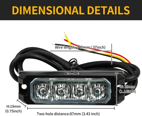 Vista 6 de FXC Purishion - Luces estroboscópicas de emergencia impermeables con 4 luces LED de luz estroboscópica, 16 patrones intermitentes para automóvil