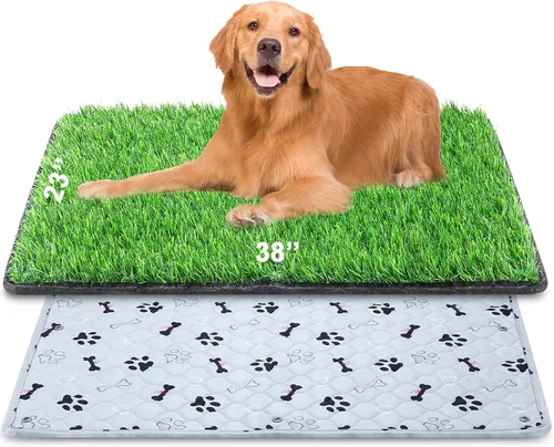 Vista 7 de Tapete de césped para perro con almohadilla para orina de 20 x 25 pulgadas, caja de arena para perros pequeños, césped artificial para interiores
