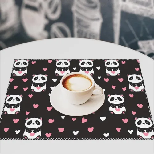 Vista 7 de Panda Print Placemats Set of 6 Resistant Table Mats Washable Place Mats for Dinner Party Table Decoration