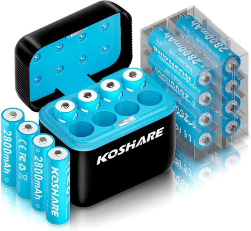 Vista 10 de Pilas recargables AA AAA con cargador, 16 piezas baterías recargables Ni-MH de 1.2V con 8 * 2800mAh AA y 8 * 1100 mAh AAA, 800 ciclos, Pre-Carga