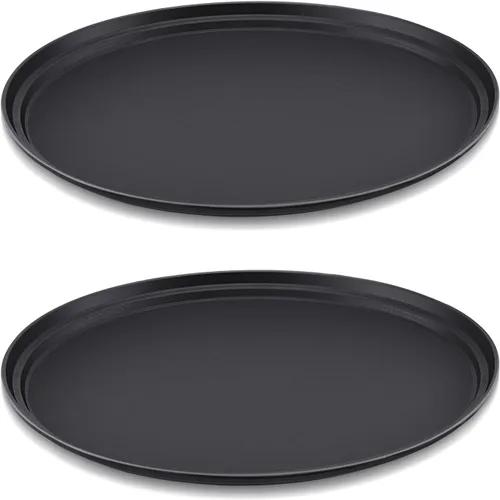 Vista 9 de FillTouch 2 bandejas de 24 x 29 pulgadas para restaurante, de plástico PP negro, antideslizante, con forro de goma, bandeja ovalada grande