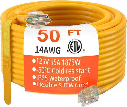 Vista 18 de HUANCHAIN Cable de extensión negro para interiores y exteriores, 3 pies, impermeable, calibre 16/3, flexible, resistente al frío, cable de extensión