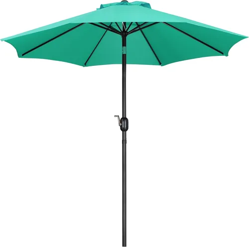Vista 22 de Yaheetech Sombrilla de patio de 7.5 pies con 6 varillas resistentes, botón de inclinación y manivela para jardín, césped, cubierta, patio, piscina