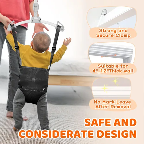 Vista 5 de Puentes de puerta de bebé, puente de puerta portátil para bebé, puerta de bebé con resorte fuerte y correa ajustable, configuración rápida y fácil