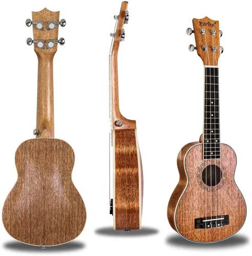 Vista 2 de Everjoys Ukelele soprano de caoba de 21 pulgadas – Kit de instrumentos de ukelele de madera profesional con bolsa de concierto, correa de púas