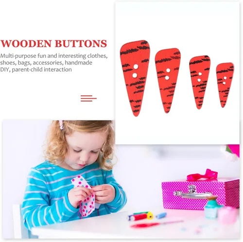 Vista 8 de 200 botones de zanahoria de madera, botones de nariz de zanahoria, 2 agujeros, botones de madera para bricolaje, acolchado, sombrero, ropa
