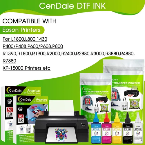 Vista 3 de CenDale Tinta DTF Prémium 3000ML - Tinta de transferencia DTF para película PET, Tinta DTF recargable para Epson ET-8550, L1800, L800, XP15000