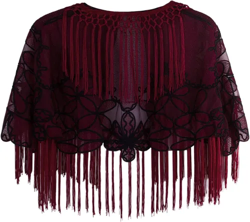 Vista 2 de VIJIV - Chal negro para mujer de los años 20 con flecos bordados para noche