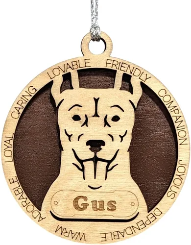 Vista 203 de Adorno de Navidad personalizado para perro Cavalier King Charles Spaniel, redondo de 3 pulgadas, madera cortada con láser de 2 capas, nombre y texto