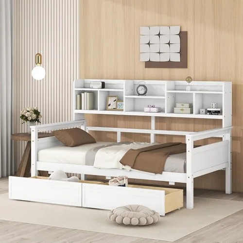 Vista 20 de Merax Sofá Cama Individual con Listones de Madera Soporte Sofá Cama Moderno para Sala de Estar con Rieles, Tamaño Individual, Espresso Oscuro