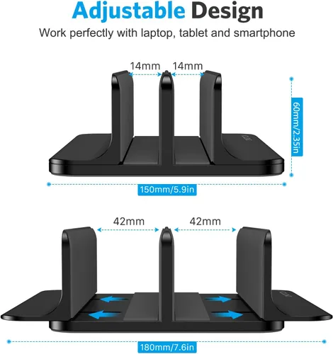 Vista 4 de OMOTON Soporte vertical para computadora portátil [versión doble actualizada], soporte de escritorio de aluminio para Mac Book con base ajustable