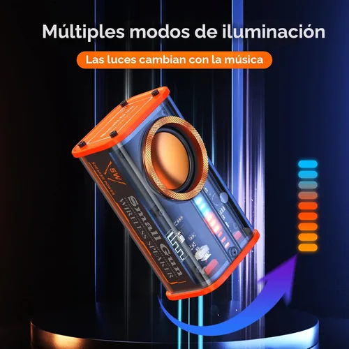 Vista 7 de Altavoz Bluetooth portátil con luces, mini altavoz Bluetooth inalámbrico transparente con TWS, perfecto pequeño altavoz con sonido HD y bajo