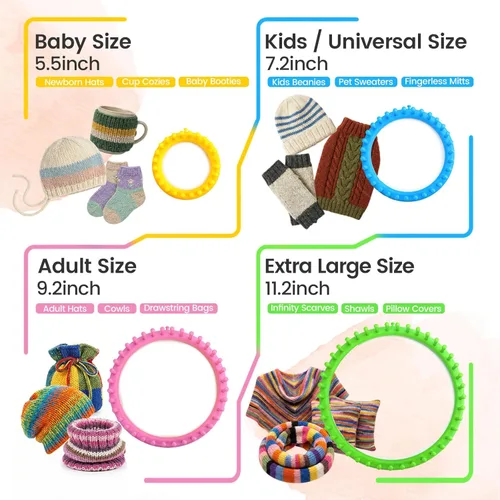 Vista 5 de VGOODALL 27PCS Round Knitting Loom Kit, Circular Loom Set with Hook Needles 20 Colorful Yarns Knitting Supplies for Hat Scarf Shawl Sweater Sock