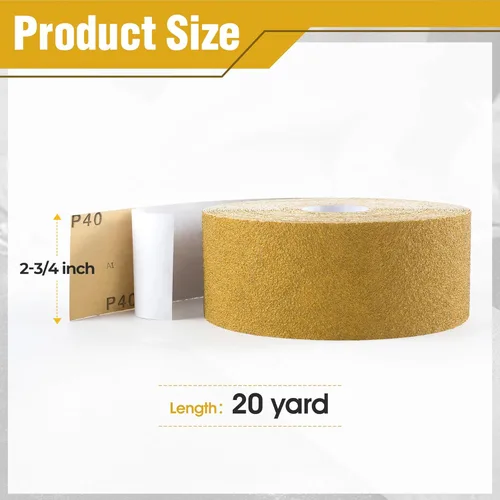 Vista 2 de PSA - Rollo de papel de lija de grano 40, 2-3/4 pulgadas x 20 yardas, papel de lija longboard autoadhesivo con respaldo adhesivo para carpintería