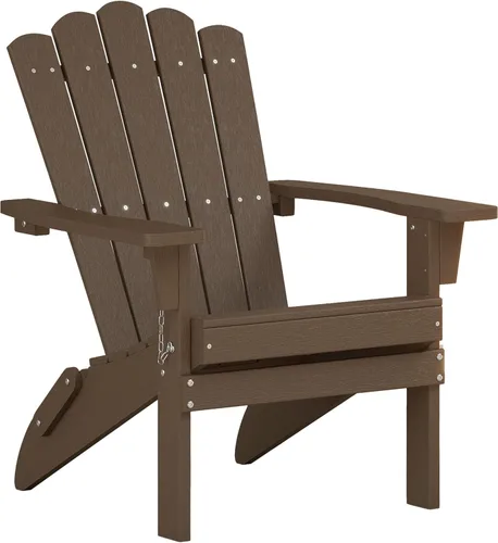 Vista 10 de Silla Adirondack Plegable de HDPE, Silla de Patio Resistente a la Intemperie con Reposabrazos Anchos y Respaldo Alto, Silla para Hoguera para Marrón