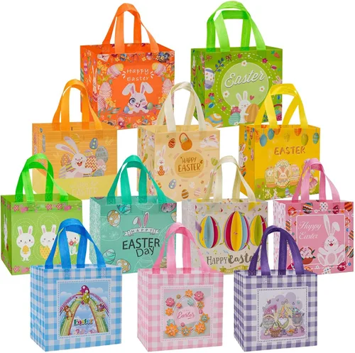 12 bolsas de regalo de Pascua, bolsas grandes reutilizables para cesta de Pascua, bolsas de regalo de Pascua no tejidas para envolver regalos, juego