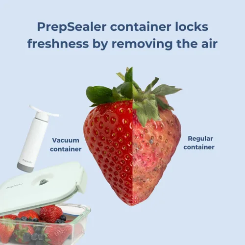 Vista 4 de PrepSealer Todos los días mantenga la comida fresca, preparación de comida, adobo, recipiente de vacío de vidrio de borosilicato con bomba manual