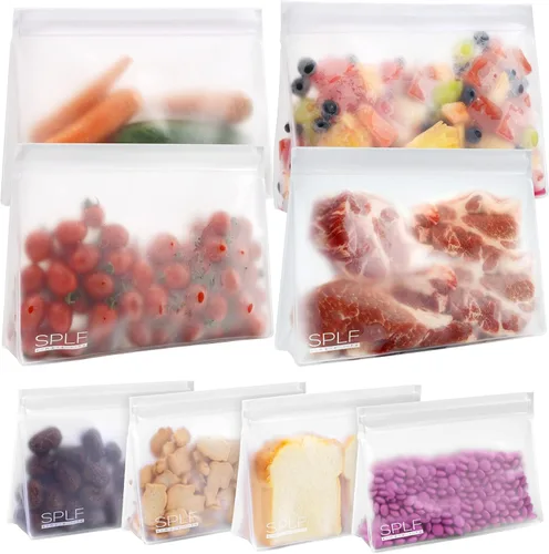 Vista 10 de SPLF Paquete de 4 bolsas de almacenamiento reutilizables aptas para lavavajillas, bolsas reutilizables para congelador, sin BPA, extra gruesas, a