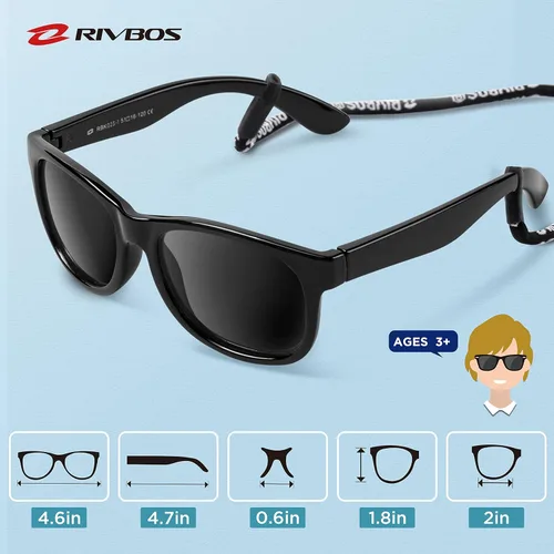 Vista 5 de RIVBOS Kids Sunglasses with Strap Polarized UV Protection Flexible Rubber Shades for Boys Girls RBK023