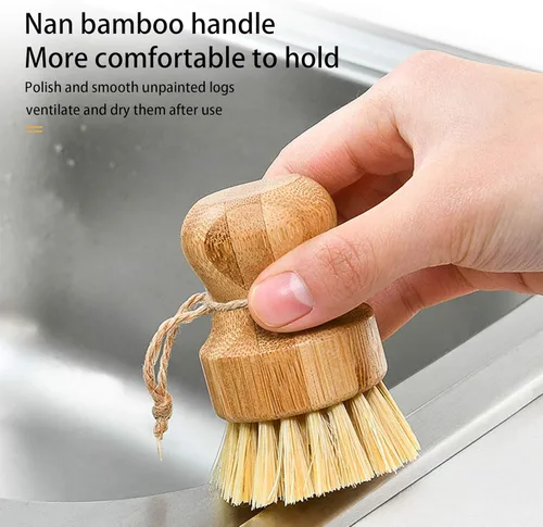 Vista 4 de Cepillo para lavar platos de sisal natural, cepillo redondo de bambú, ollas, sartenes, verduras, cepillo de limpieza del hogar... (sisal)