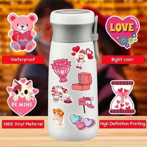 Vista 5 de XZENTIRA, 103 calcomanías para el día de San Valentín, calcomanías de amor, vinilo impermeable para botella de agua, portátil, regalos, monopatín